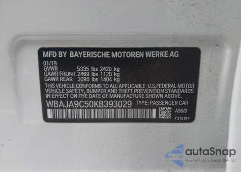 2019 BMW 530E Iperformance z USA, uszkodzony, nr VIN WBAJA9C50KB393029